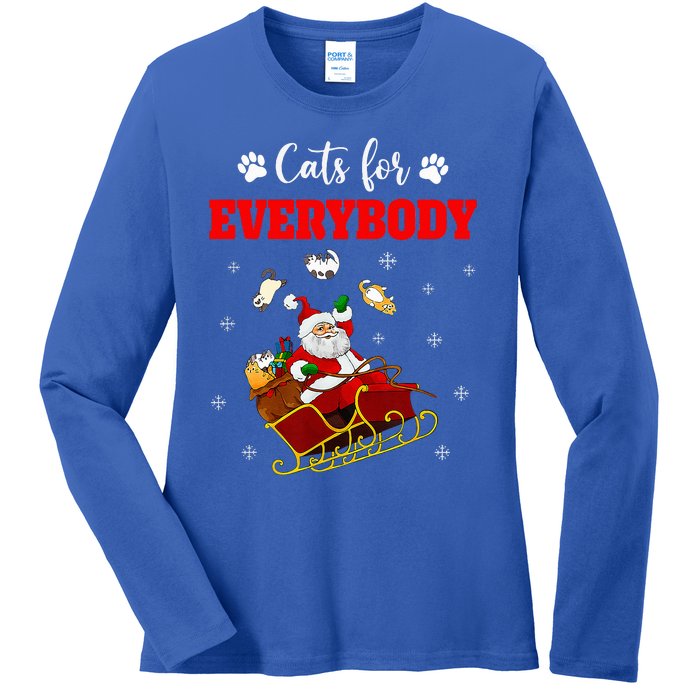 Cats For Everybody Christmas Cat Funny Xmas Santa  Ladies Long Sleeve Shirt