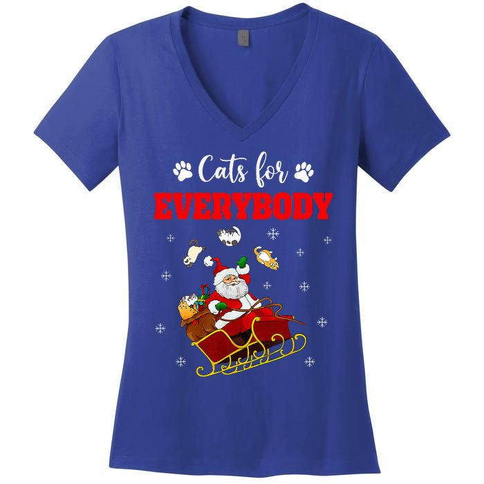 Cats For Everybody Christmas Cat Funny Xmas Santa  Women's V-Neck T-Shirt