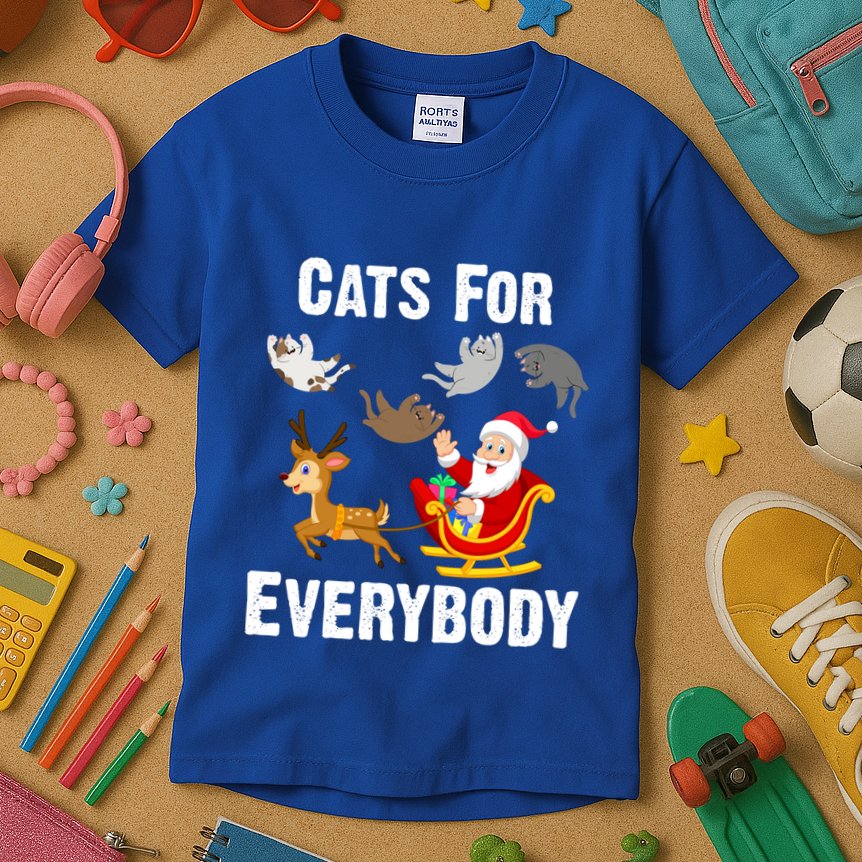 Cats For Everybody Xmas Cat Funny Santa Christmas Gift Kids T-Shirt