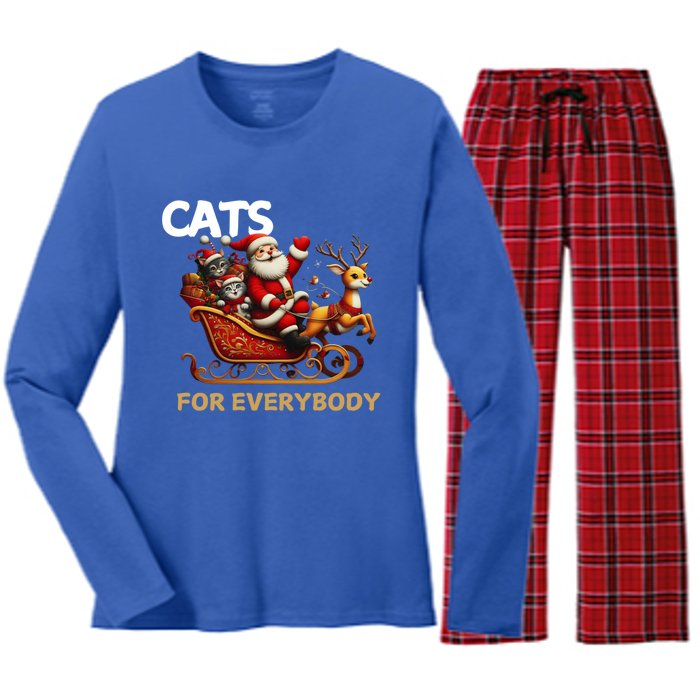 Cats For Everybody Xmas Santa Funny Cute Gift Women's Long Sleeve Flannel Pajama Set 