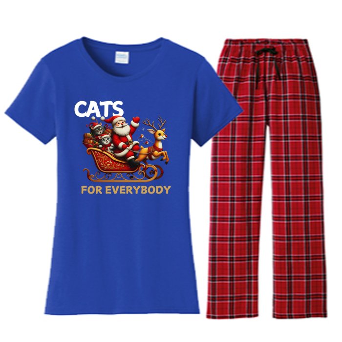 Cats For Everybody Xmas Santa Funny Cute Gift Women's Flannel Pajama Set