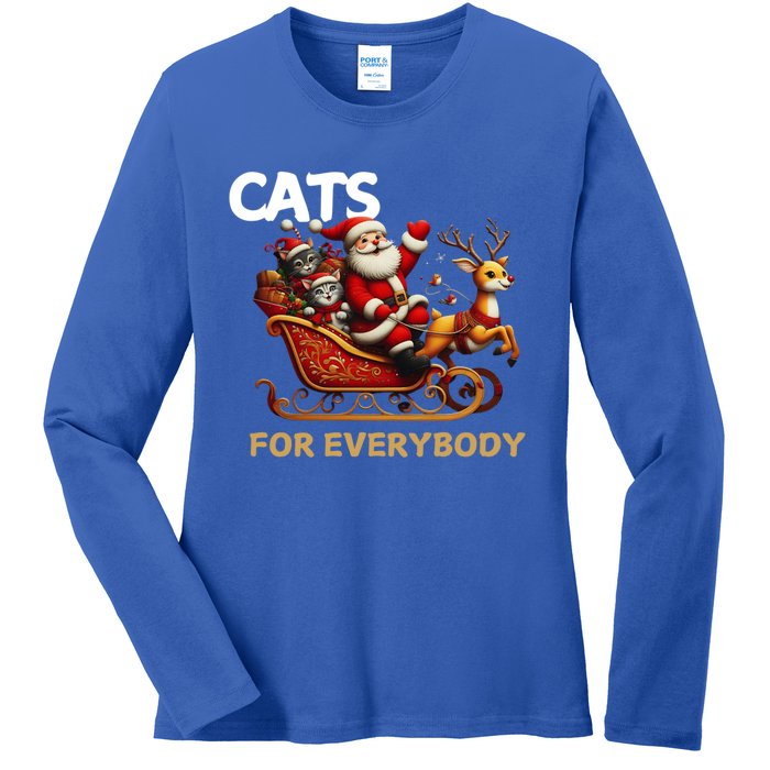 Cats For Everybody Xmas Santa Funny Cute Gift Ladies Long Sleeve Shirt