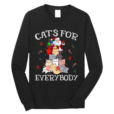 Cats For Everybody Christmas Cat Funny Santa Xmas Pajama  Long Sleeve Shirt