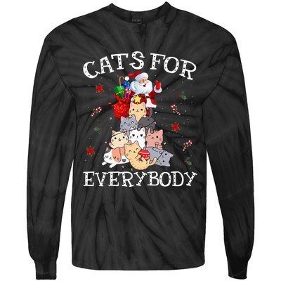 Cats For Everybody Christmas Cat Funny Santa Xmas Pajama  Tie-Dye Long Sleeve Shirt