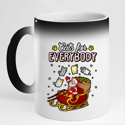 Cats For Everybody Funny Ugly Christmas Cute Cat Lover Raglan Baseball 11oz Black Color Changing Mug