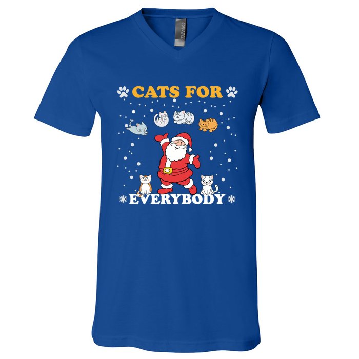 Cats For Everybody Christmas Cat Funny Xmas Santa Gift V-Neck T-Shirt