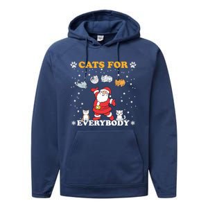 Cats For Everybody Christmas Cat Funny Xmas Santa Gift Performance Fleece Hoodie