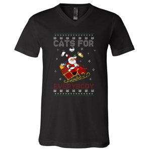 Cats For Everybody Christmas Cat Funny Xmas  V-Neck T-Shirt