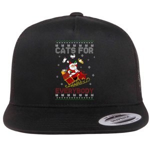 Cats For Everybody Christmas Cat Funny Xmas  Flat Bill Trucker Hat