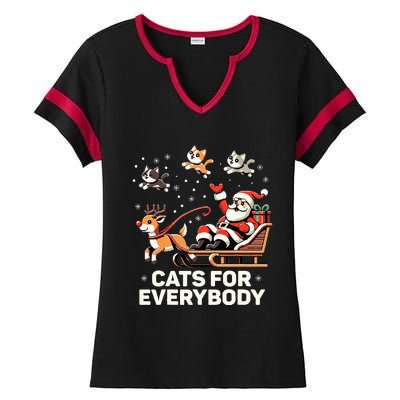 Cats For Everybody  Funny Christmas Cat Xmas Santa  Ladies Halftime Notch Neck Tee