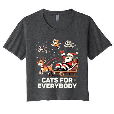 Cats For Everybody  Funny Christmas Cat Xmas Santa  Women's Crop Top Tee