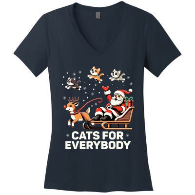 Cats For Everybody  Funny Christmas Cat Xmas Santa  Women's V-Neck T-Shirt