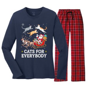 Cats For Everybody Christmas Funny Santa Cat Lover Xmas Women's Long Sleeve Flannel Pajama Set 