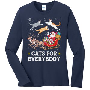 Cats For Everybody Christmas Funny Santa Cat Lover Xmas Ladies Long Sleeve Shirt