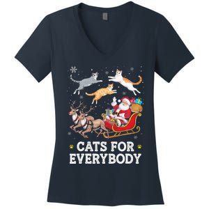 Cats For Everybody Christmas Funny Santa Cat Lover Xmas Women's V-Neck T-Shirt