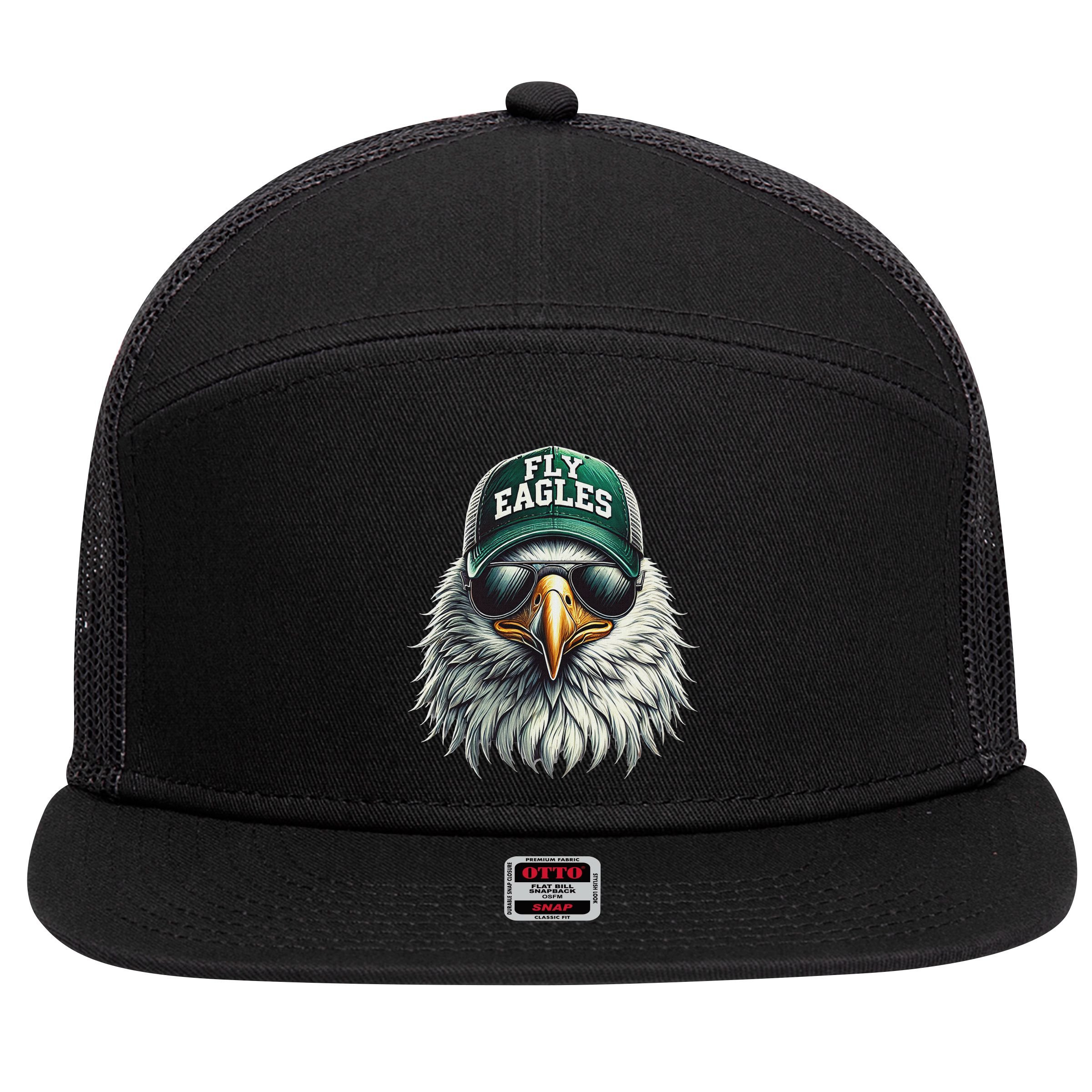 Cool Face Eagle With Sunglasses Vintage Eagles Flying Bird 7 Panel Mesh Trucker Snapback Hat