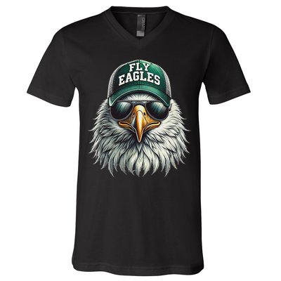 Cool Face Eagle With Sunglasses Vintage Eagles Flying Bird V-Neck T-Shirt