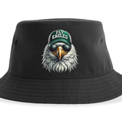 Cool Face Eagle With Sunglasses Vintage Eagles Flying Bird Sustainable Bucket Hat