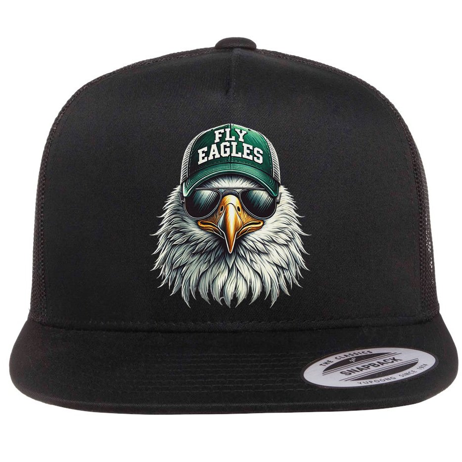 Cool Face Eagle With Sunglasses Vintage Eagles Flying Bird Flat Bill Trucker Hat