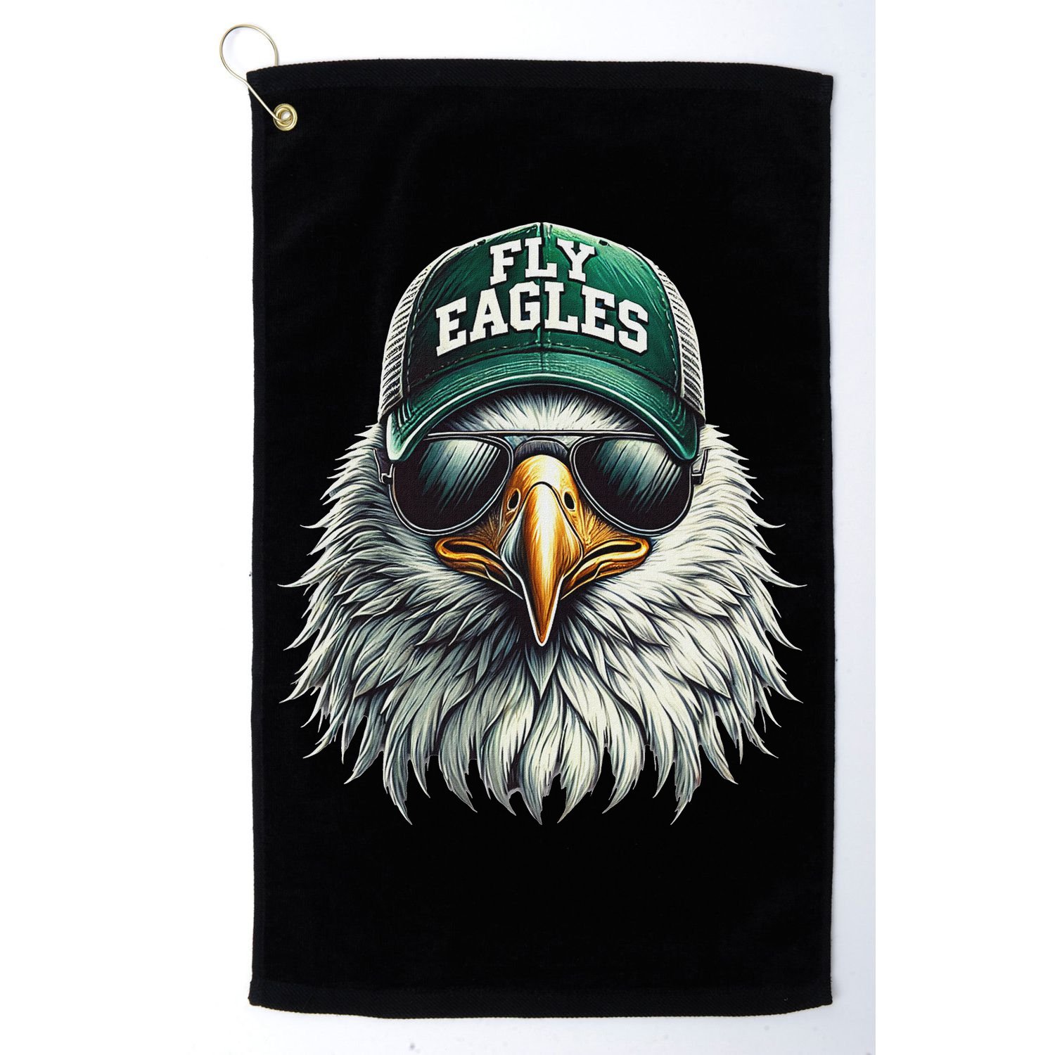 Cool Face Eagle With Sunglasses Vintage Eagles Flying Bird Golf Towel