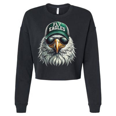 Cool Face Eagle With Sunglasses Vintage Eagles Flying Bird Cropped Pullover Crew