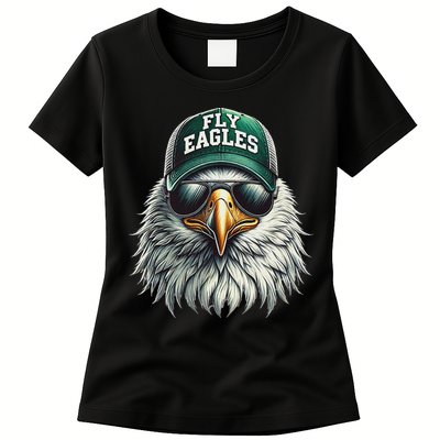 Cool Face Eagle With Sunglasses Vintage Eagles Flying Bird Womens T-Shirt