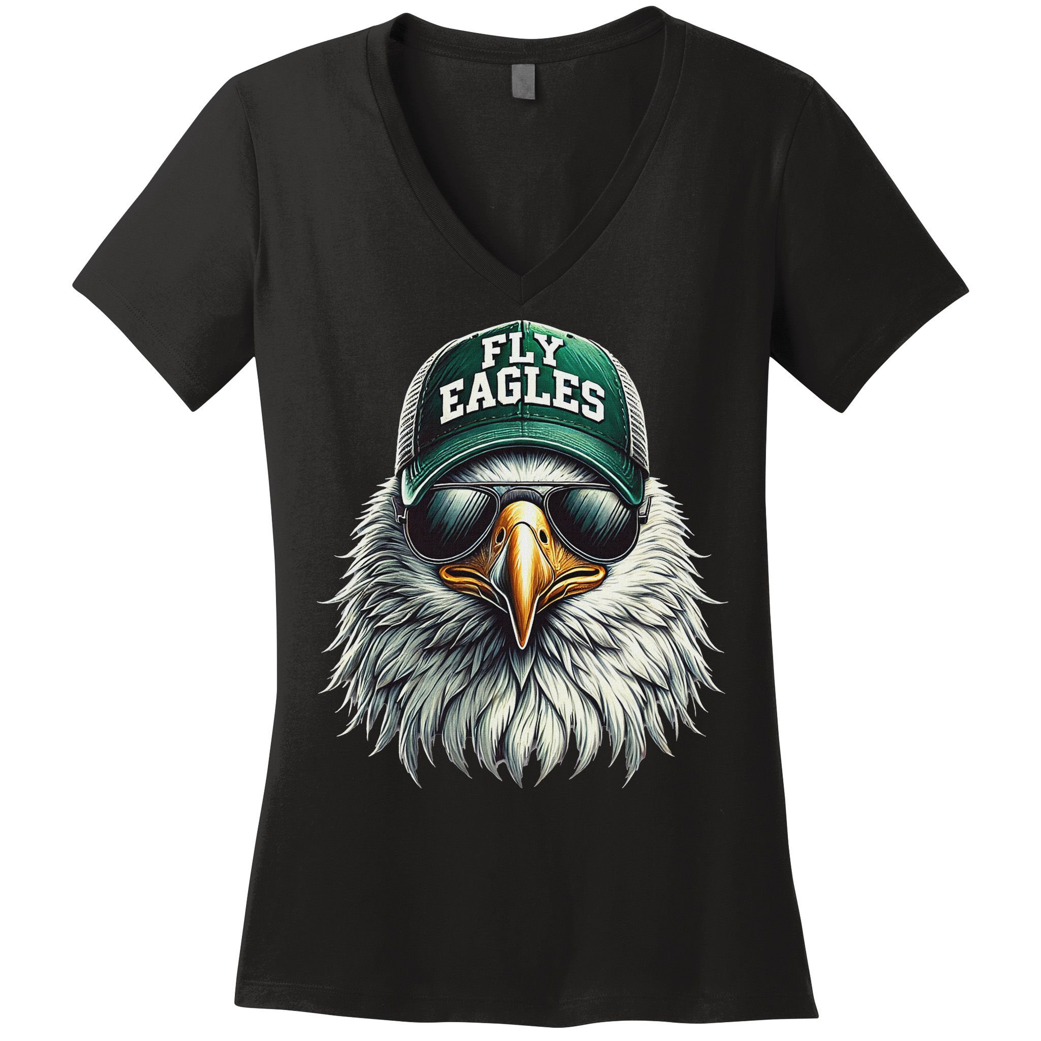 Cool Face Eagle With Sunglasses Vintage Eagles Flying Bird Women's V-Neck T-Shirt