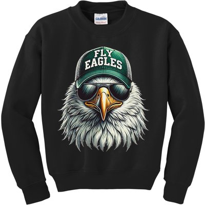 Cool Face Eagle With Sunglasses Vintage Eagles Flying Bird Kids Sweatshirt