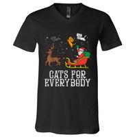 Cats For Everybody Christmas Cat Funny Xmas Wo Santa V-Neck T-Shirt