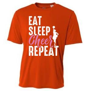 Cheerleader Funny Eat Sleep Cheer Repeat Gift Cooling Performance Crew T-Shirt