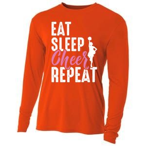 Cheerleader Funny Eat Sleep Cheer Repeat Gift Cooling Performance Long Sleeve Crew