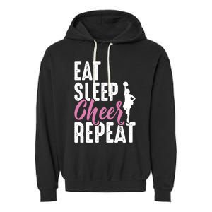 Cheerleader Funny Eat Sleep Cheer Repeat Gift Garment-Dyed Fleece Hoodie