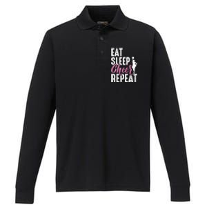 Cheerleader Funny Eat Sleep Cheer Repeat Gift Performance Long Sleeve Polo