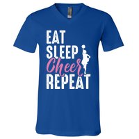 Cheerleader Funny Eat Sleep Cheer Repeat Gift V-Neck T-Shirt