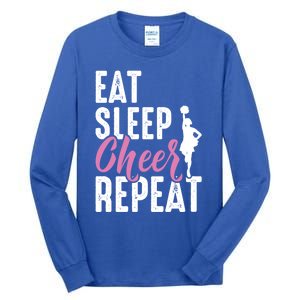 Cheerleader Funny Eat Sleep Cheer Repeat Gift Tall Long Sleeve T-Shirt