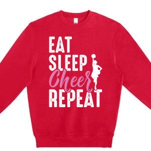 Cheerleader Funny Eat Sleep Cheer Repeat Gift Premium Crewneck Sweatshirt