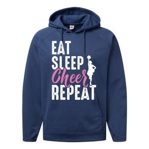 Cheerleader Funny Eat Sleep Cheer Repeat Gift Performance Fleece Hoodie