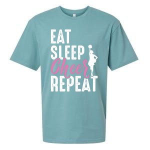 Cheerleader Funny Eat Sleep Cheer Repeat Gift Sueded Cloud Jersey T-Shirt