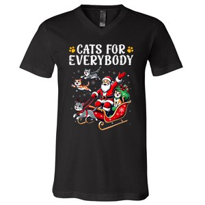 Cats For Everybody Christmas Cat Funny Xmas Women Santa V-Neck T-Shirt