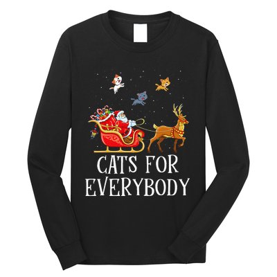 Cats For Everybody Christmas Cat Lover Santa Xmas Pajama  Long Sleeve Shirt