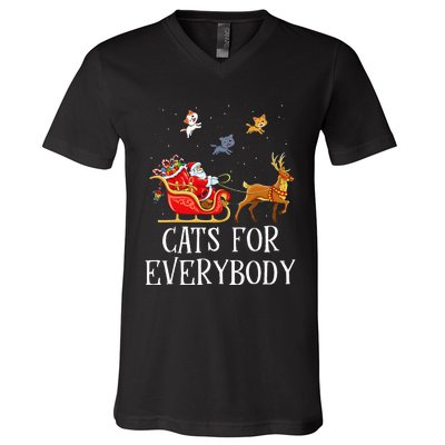 Cats For Everybody Christmas Cat Lover Santa Xmas Pajama  V-Neck T-Shirt