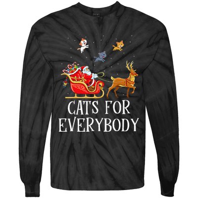 Cats For Everybody Christmas Cat Lover Santa Xmas Pajama  Tie-Dye Long Sleeve Shirt