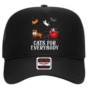 Cats For Everybody Christmas Cat Funny Xmas Santa High Crown Mesh Back Trucker Hat