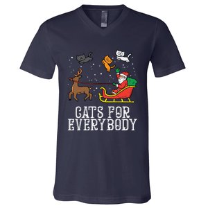 Cats For Everybody Christmas Cat Funny Xmas Women Santa V-Neck T-Shirt