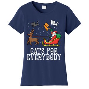 Cats For Everybody Christmas Cat Funny Xmas Women Santa Women's T-Shirt