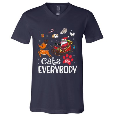 Cats For Everybody Christmas Cat Funny Xmassanta V-Neck T-Shirt