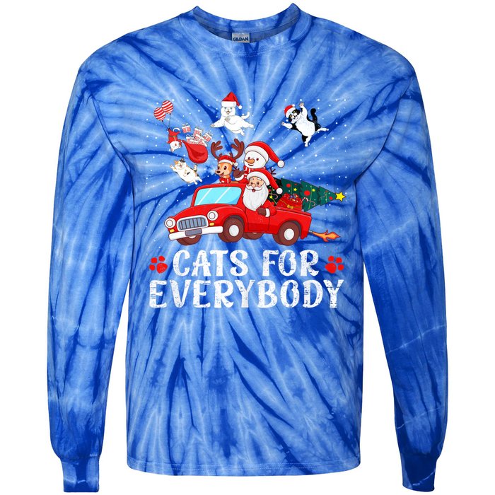 Cats For Everybody Christmas Cat Funny Xmas Santa Gift Tie-Dye Long Sleeve Shirt