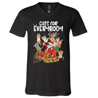 Cats For Everybody Santa Cute Kitty Funny Christmas Cat V-Neck T-Shirt