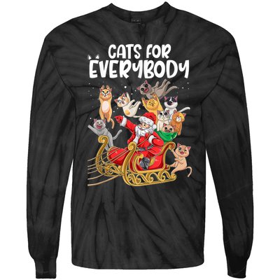 Cats For Everybody Santa Cute Kitty Funny Christmas Cat Tie-Dye Long Sleeve Shirt