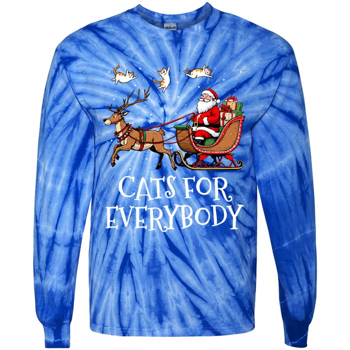 Cats For Everybody Christmas Cat Funny Xmas Santa Gift Tie-Dye Long Sleeve Shirt